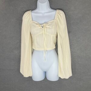 Peasant Crop Top Sweetheart Neck Balloon Sleeve‎ Smocked Festival Boho Size S